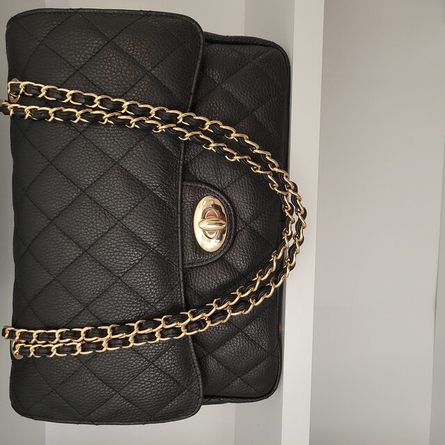 Large hobo bag, Shiny crumpled lambskin & gold-tone metal, black — Fashion