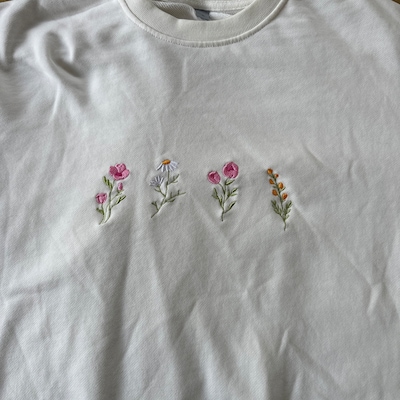 Wildflowers Crewneck Sweatshirt Embroidered,floral Embroidered ...
