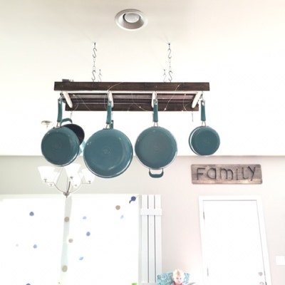 Rustic Walnut Stained Mini Pot Rack 40 Long, Farmhouse Pot Rack ...