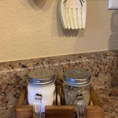 Mason Jar Salt and Pepper Shaker Set With Wood Caddy for - Etsy