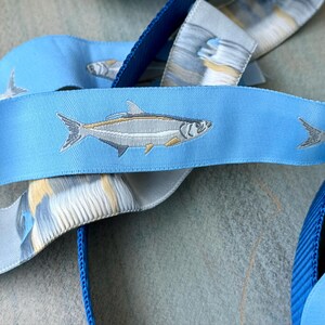 ANIMALS/ MARITIME Multicolor SHARK Ribbon Polytrim (22mm) Navy Base ...