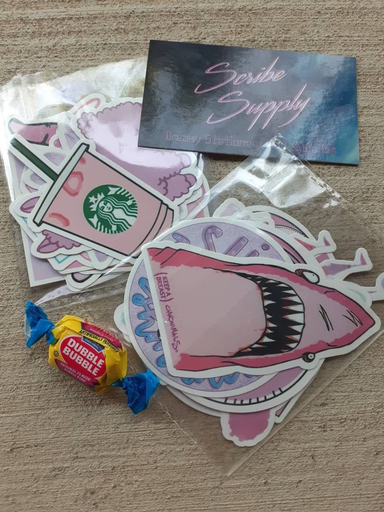 Super Pink Sticker Set Girly Pink Retro 90s Aesthetic Funny Cute