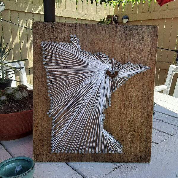 DIY Minnesota String Art Kit, Rustic Wood Decor, Custom Engraved - Etsy