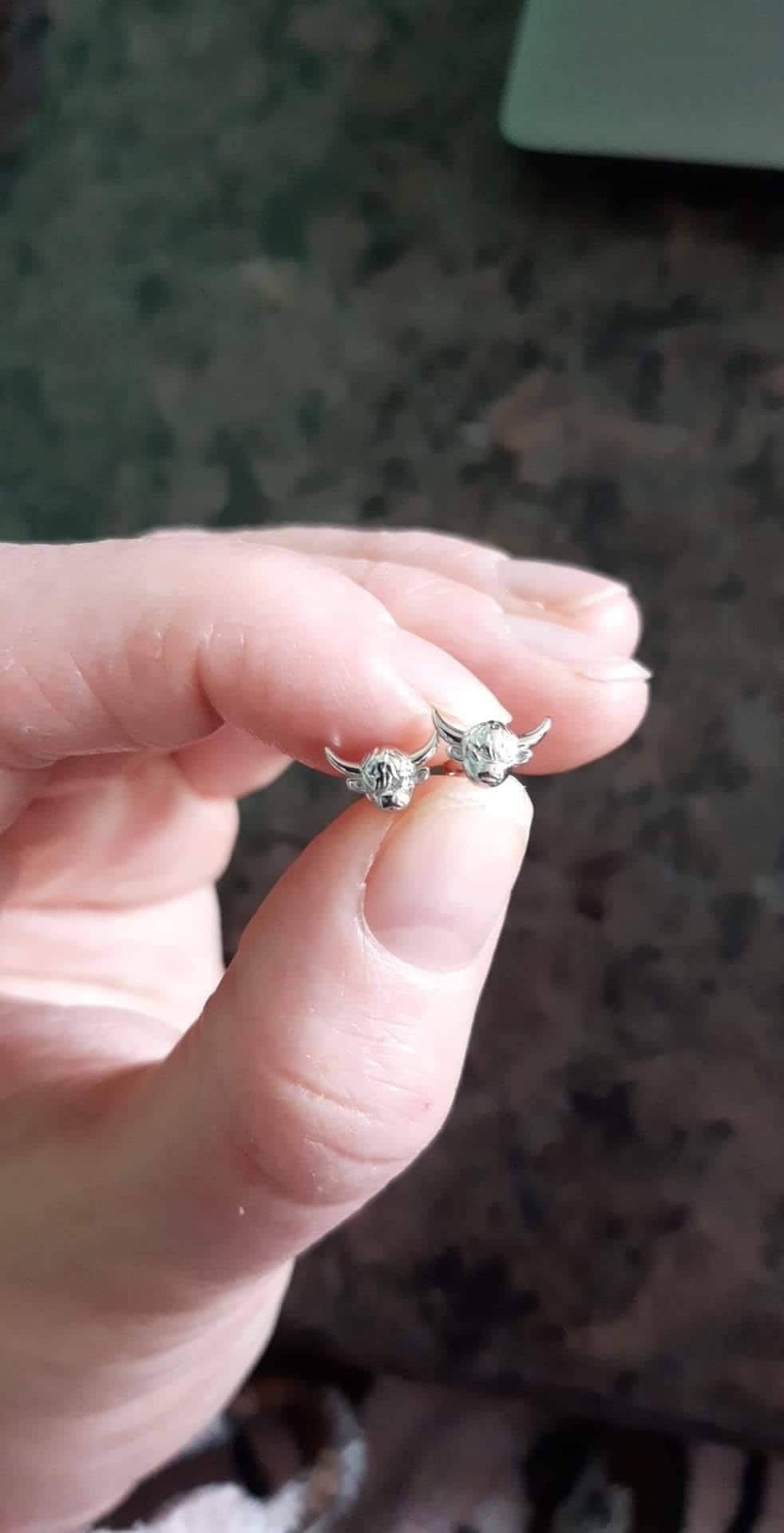 Extra Tiny Highland Cow Barbell Earrings in Sterling Silver, Cow Stud, Bull Earrings, Screw-back, Small Cow Stud, Scotland, Scottish