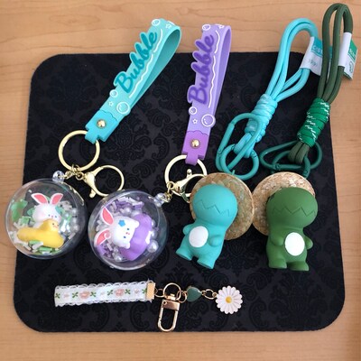 Bunny Keychain, Gold Enamel Key Chain Accessory, Rabbit Charm, Peach ...