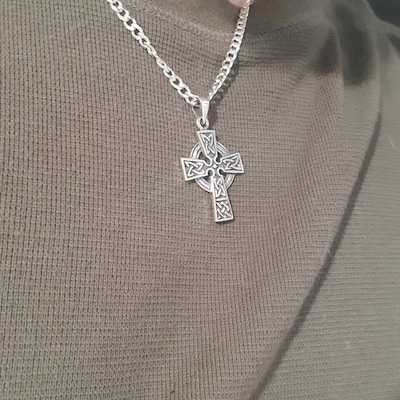 Celtic Cross Necklace, Sterling Silver Celtic Trinity Cross, Engraving ...