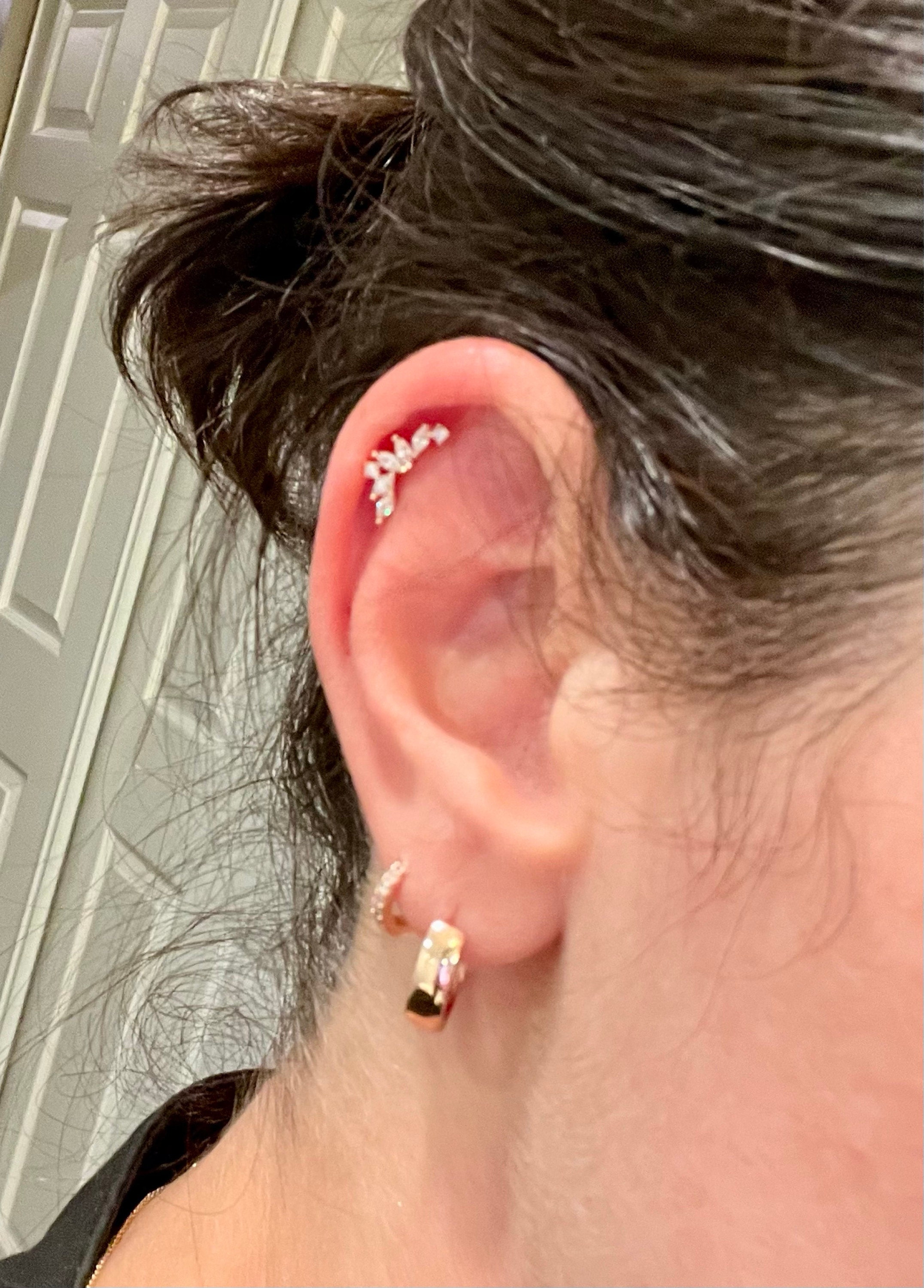 Sparkle Piercing–14K Rose Gold Pin,DaintyCartilage Earring, Super Sparkly Stud, Bestseller, Most Reviewed, Gift for Her,Layered earring  -7