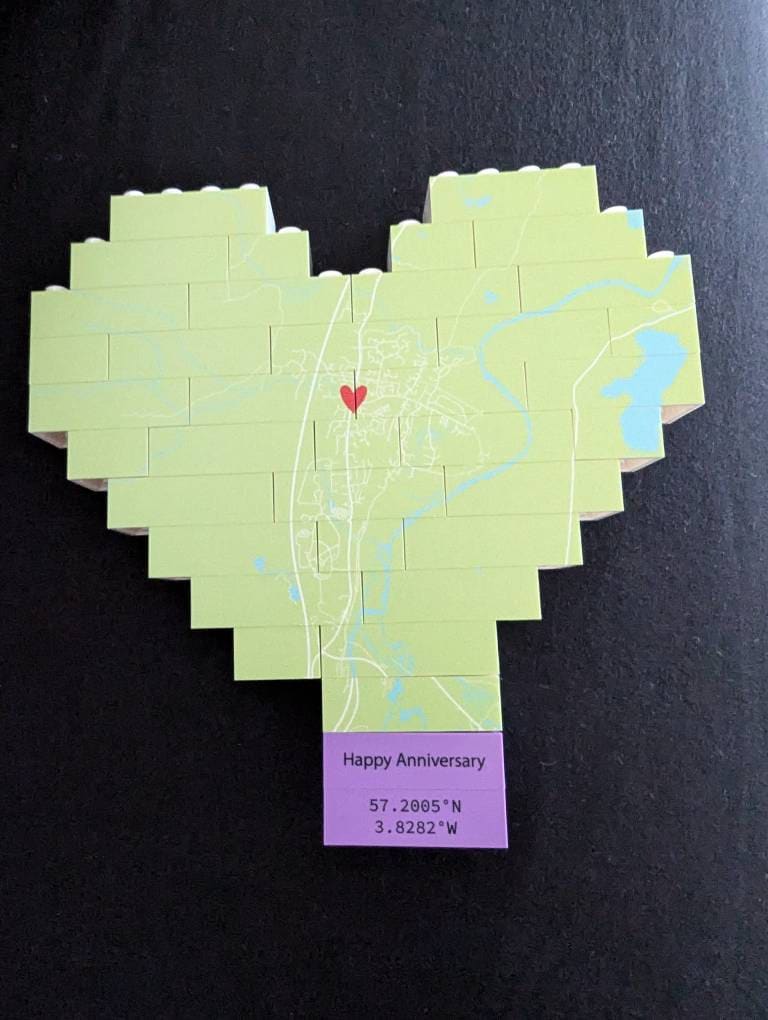 Personalised Map Print Heart made with Bricks, Engaged, Wedding Present, Anniversary, Romantic, Valentine, Keepsake, New Home, Jigsaw