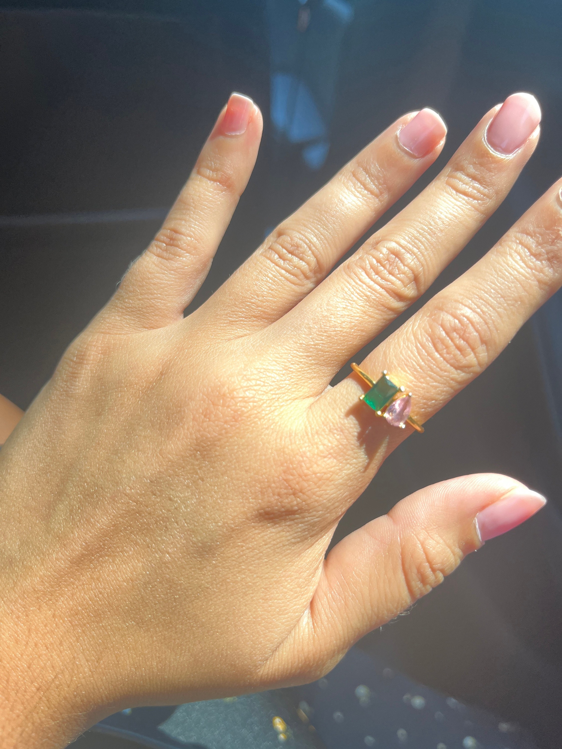 Emerald & Pear Cut Birthstone Ring by Caitlyn Minimalist • Custom Toi et Moi Gemstone Ring • Vintage Jewelry • Perfect Couples Gift • RM124