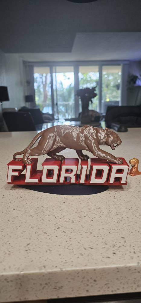 Sleek Florida Block Letters with Stalking Hunter Panther Hockey Statue Awesome Man Cave Decor Champions