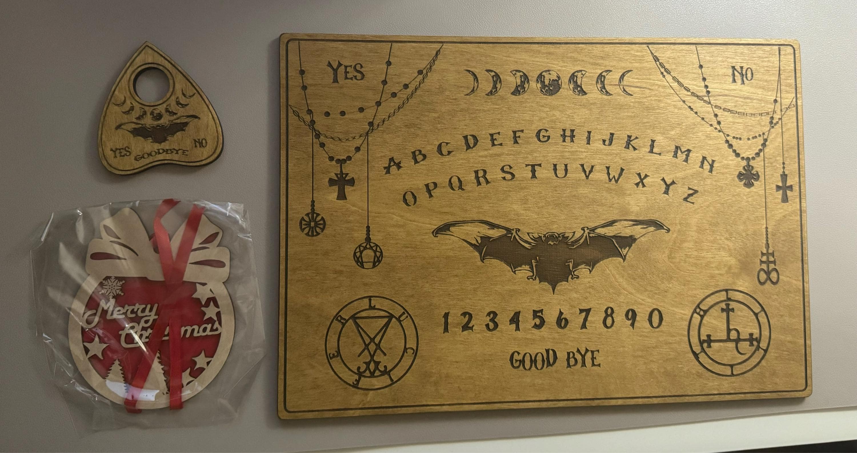 Ouija Board with Planchette-Talking Board-Board Games-Witchcraft Decor-Wiccan Gifts-Occult Game Board-Wooden Spirit Board-Engraved Board