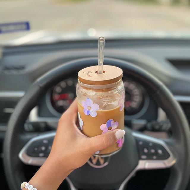 Iced Coffee and Sunshine Cup, Iced Coffee Glass Cup, Cute Aesthetic Gl –  Powered By Daisies