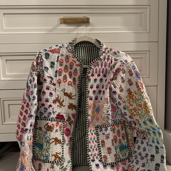 Patchwork Cotton Quilted Jacket Bohemian Winter Wear Coat Reversible ...