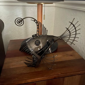 Art Metal Sculpture Angler Fish. Steampunk Predatory Fish Figurine ...
