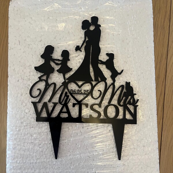 Family Wedding Cake Topper Bride and Groom Two Little Girls, Bride and ...