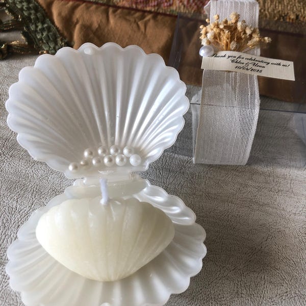 Shell Favour Sea Shell Handmade Candle Favors: Oyster Box, Pearl Decor - Etsy
