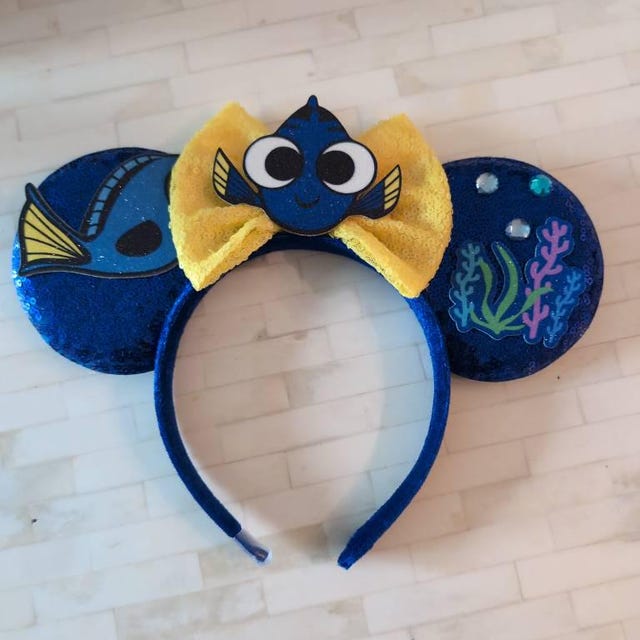 Blue Tang Fish Mouse Ears With Bow | Yellow Blue Sequin Headband