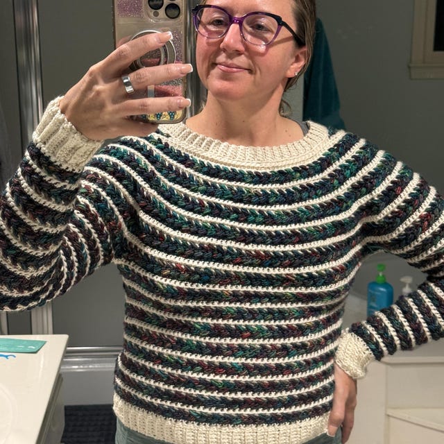 A customer's finished Wheat Stitch Yoke Sweater Crochet Pattern