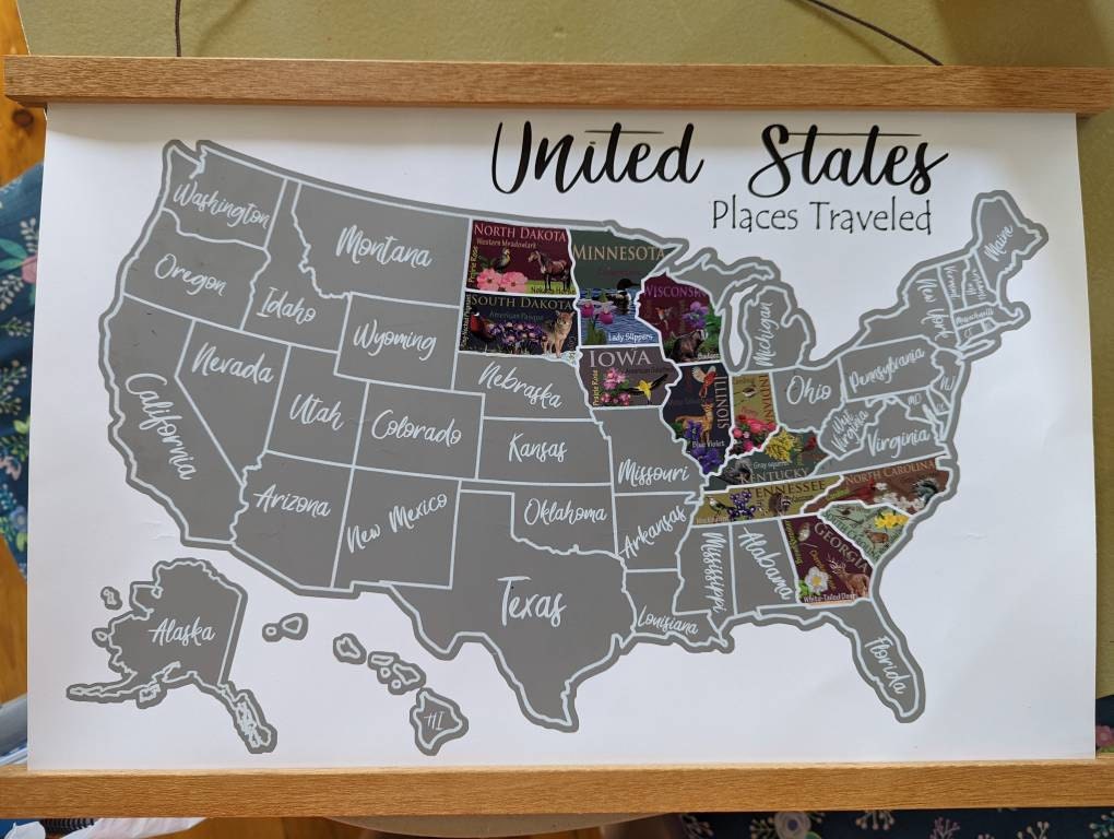 USA Scratch Off Map; State Symbols map; United States Poster; Educational travel scratch off poster; Places Traveled Map; Scratch off poster