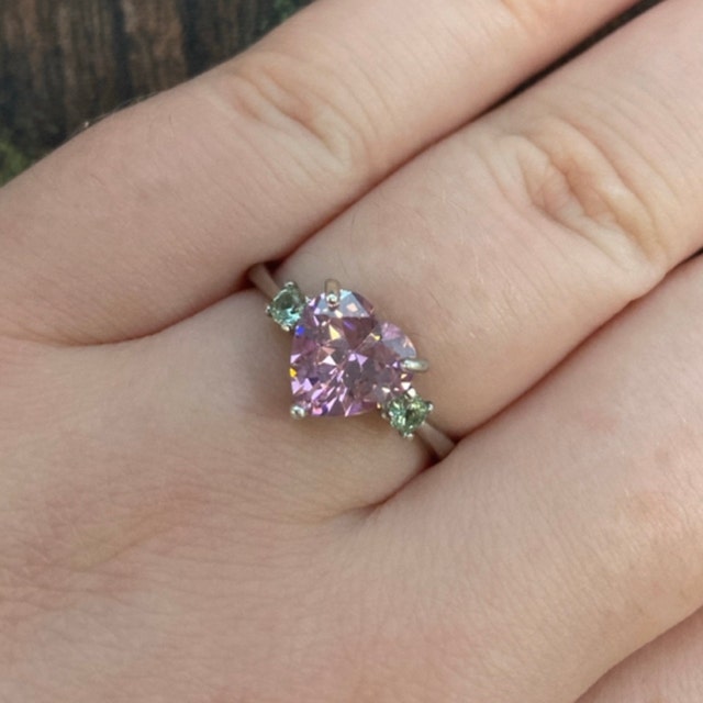 Anello Regolabile Con Cuore E Fiocco In Zirconi Rosa - Argento 925 Per Fidanzamento O Promessa - 2