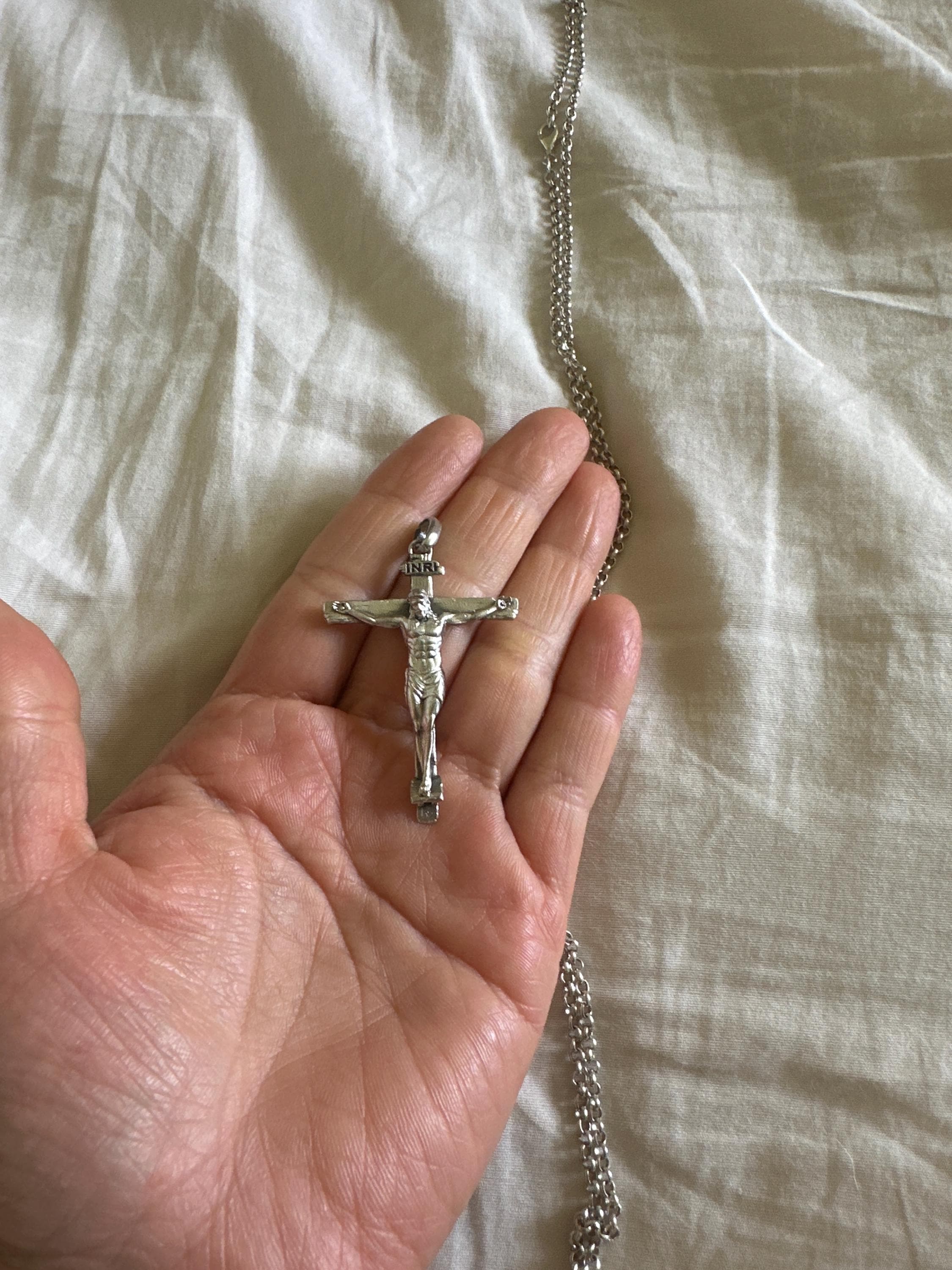 Handmade Silver Jesus Crucifix Necklace,3D Jesus Relief Cross Savior Pendant,Engraved Jesus Religious Charm,Silver Man Necklace,Gift For Men