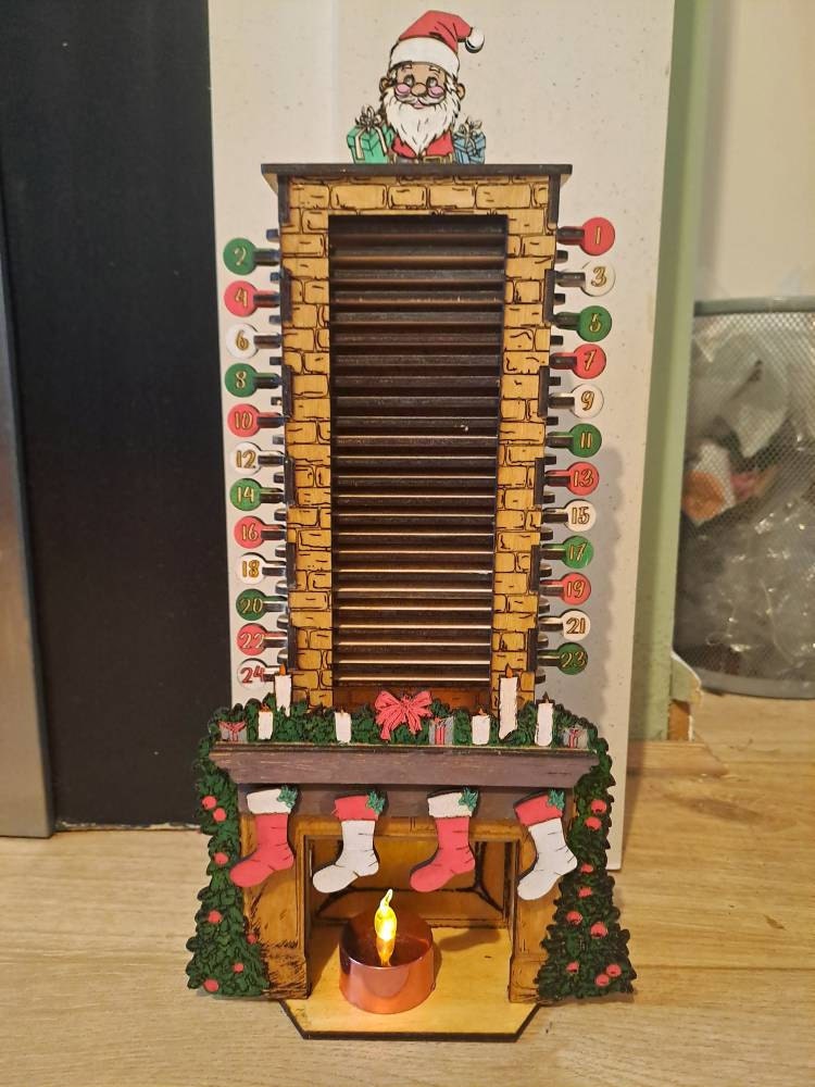 Santa in the Chimney, Christmas Advent Countdown Calendar, Laser Cutting