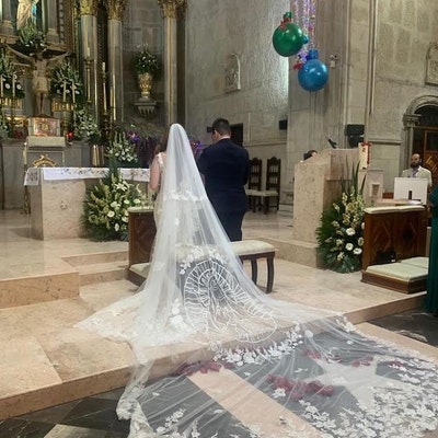 Royal Length Veil bridal Veil wedding Veil veil With Blusher floral