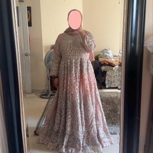 Custom Pink Indian Pakistani bridal wedding wear dress, maxi long dress, handmade embroidered net gown, nikah walima engagement outfit