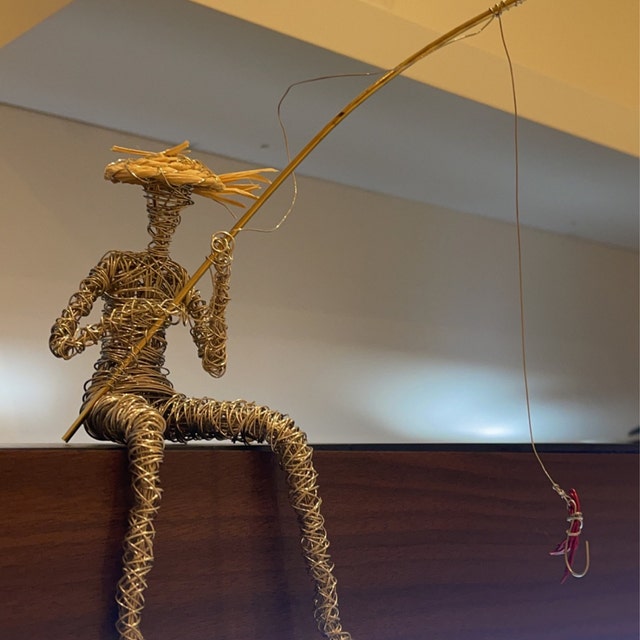 Living Room Decorating Idea, Thinking Man Wire Sculpture, Modern 3D Art 