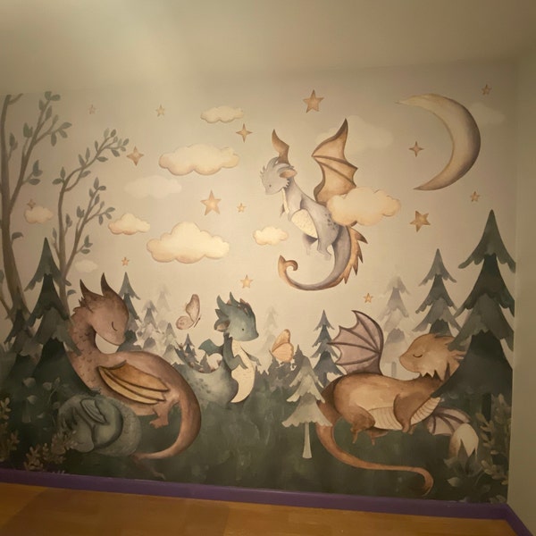 Dragon Kids Wallpaper – Mural With Dragons and Clouds | Custom Size ...