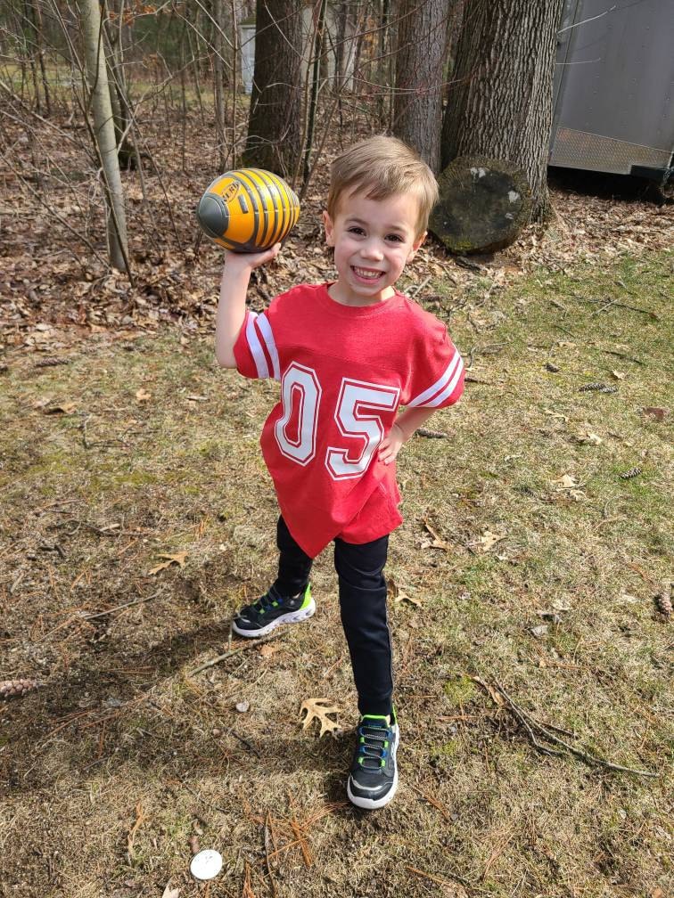 5th Birthday Football Shirt | Five Year Old Birthday Jersey Tee | Touchdown Sports Theme Party Outfit | Football Boy T-Shirt