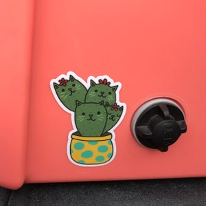 Cactus Sticker Cat Decal Potted Plant Sticker Plant Mom Etsy