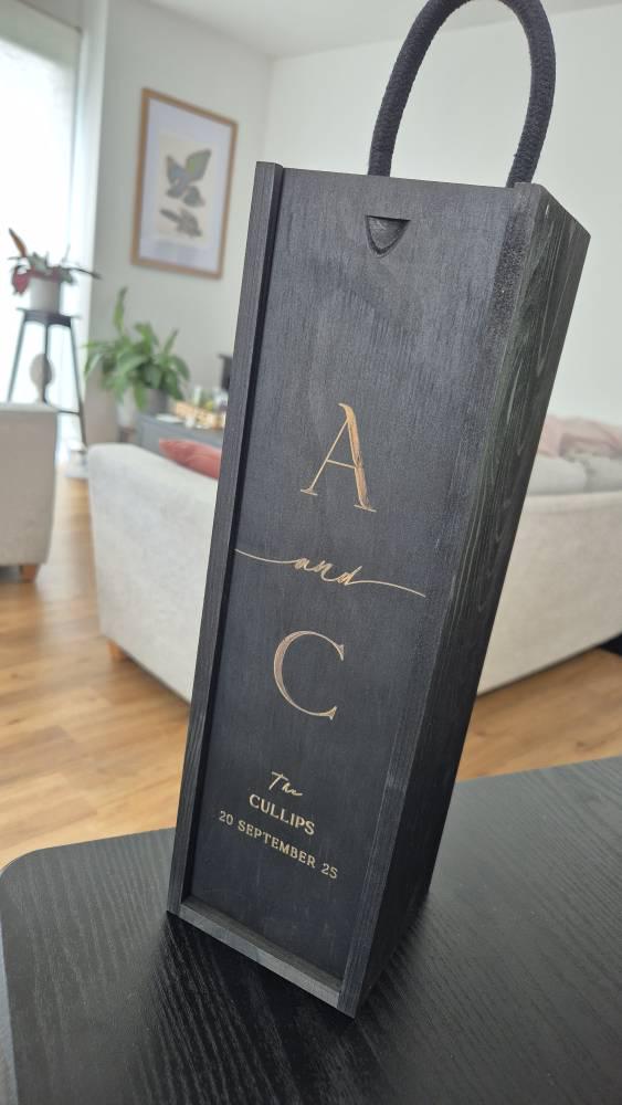 Couple's Initials Wine Box Custom Laser Engraved Gift Birthday Christmas Anniversary Wedding Valentines Engagement Gift Love Present
