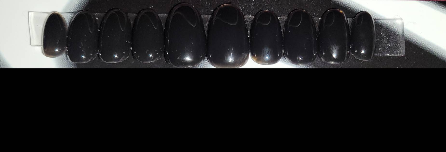 JELLY BLACK Korean style press on nail art, gothic simple clean nails for fall winter, halloween nails, goth, stiletto long medium short