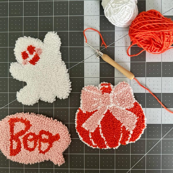 Halloween Mug Rug Punch Needle Kit, BEGINNER DIY Coaster Craft Gift Set ...