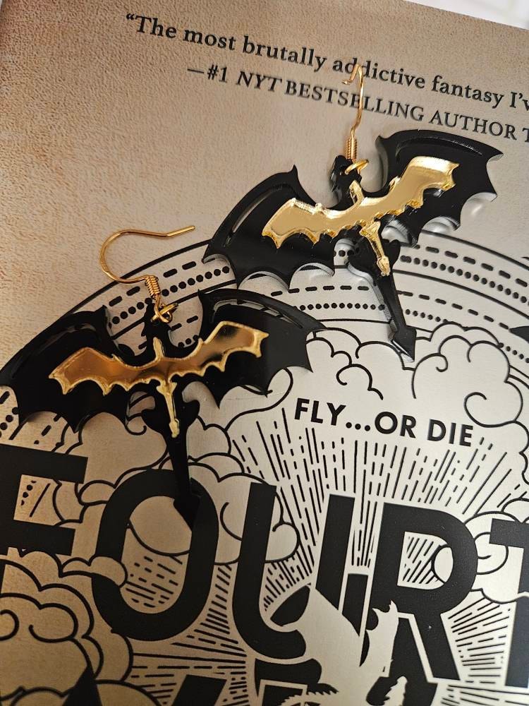 Dragon earrings, fantasy earrings, dragon jewelry, bookish gifts, black and gold dragon earrings, romantasy reader, dragon rider, fantasy