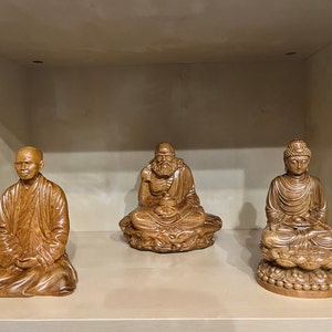 Handcrafted Wooden Statue of Bodhidharma, Buddhist Art Feng