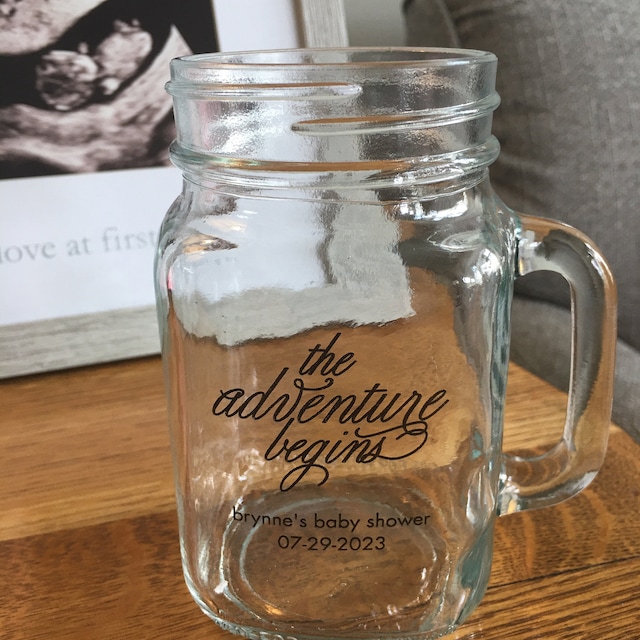  Kate Aspen Personalized 16 oz. Mason Jar Mug - 204pcs/Pink -  Drinking Glasses and DIY Favor Decor for Baby Shower Party with Customized  Designs Text Lines : Home & Kitchen