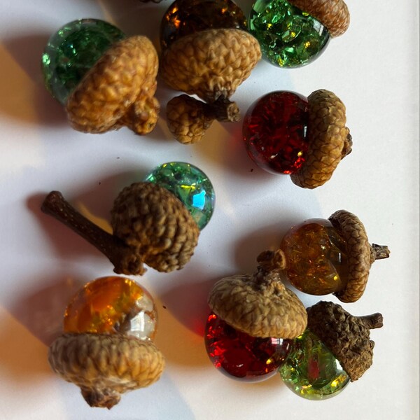 Multicolor Acorns 6 Fall Multi Colored Handcrafted Acorns Cap Crackled Glass Marbles ...