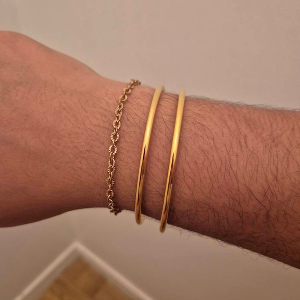 Bracelet Jonc Doré En Acier Inoxydable Pour Femme - Bijou Vintage Simple + Cadeau