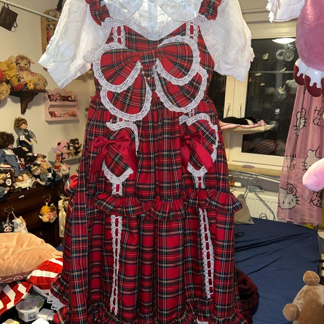 チェック柄ドレスの人形　50c vintage カスタムサイズとカラー - オールドスクールレッドタータンチェック柄