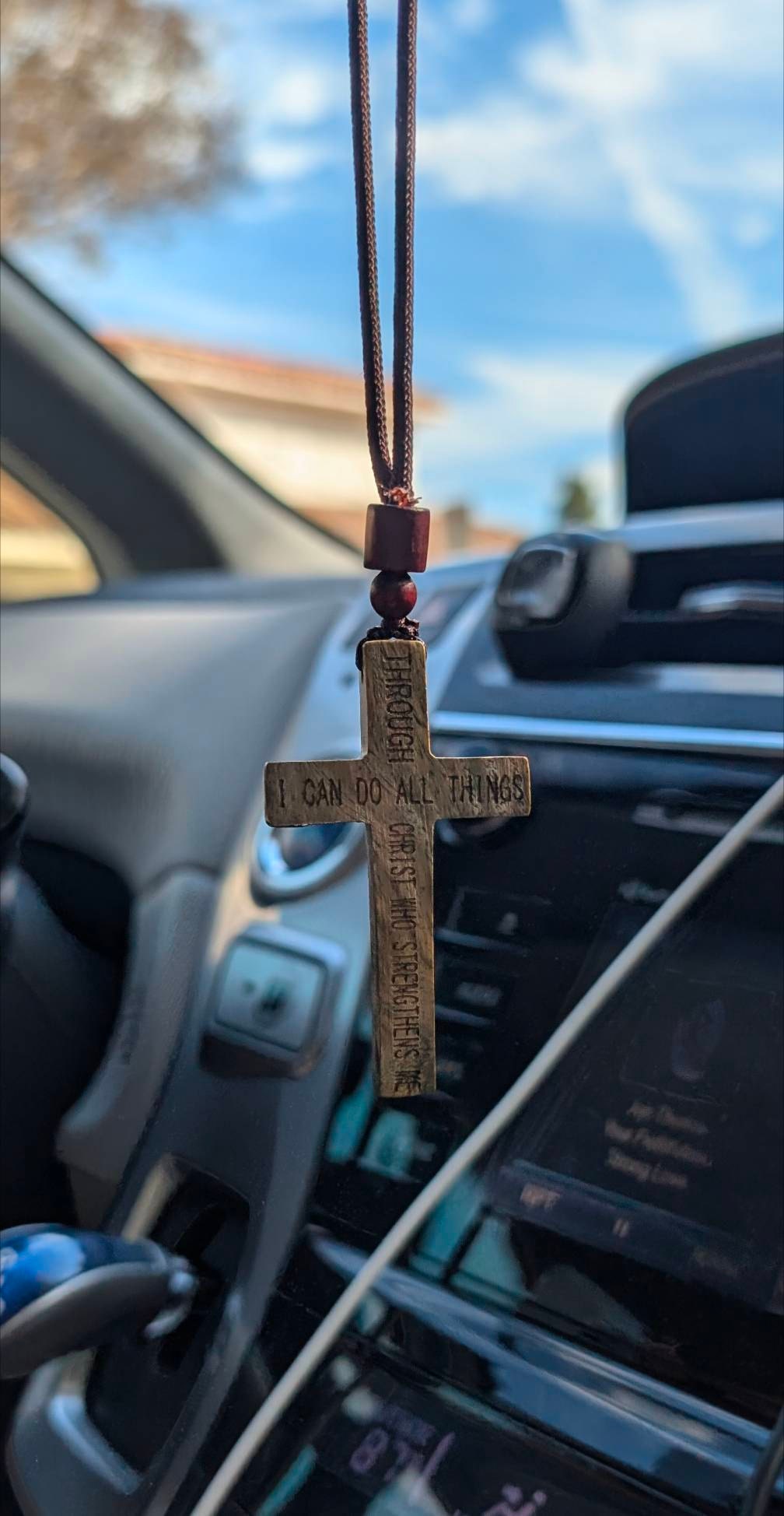 Autospiegel Hängeaccessoires, Kreuz Hängeornament, Weihnachtsgeschenk, I Can Do All Things Autozubehör, Kreuz für Autospiegel