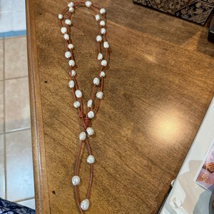 Two Rows Baroque Pearl Leather Necklace,pearl and Leather