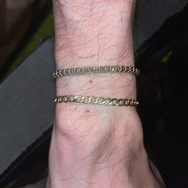 Diamond Cut Ice Link Two Tone Bracelet Real 10K Yellow White