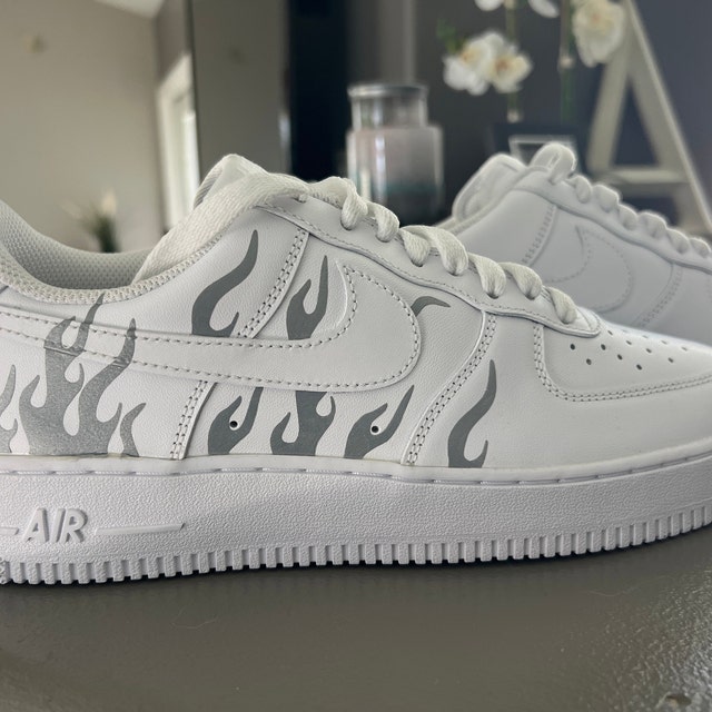 Nike AF1 Air Force 1 Custom Reflective Flames All Sizes 