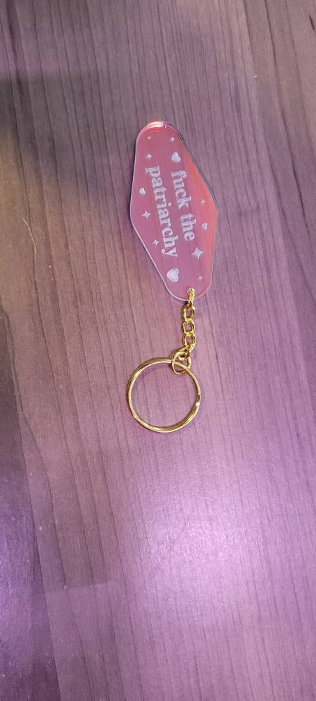 Fuck The Patriarchy Iridescent Acrylic Motel Keychain