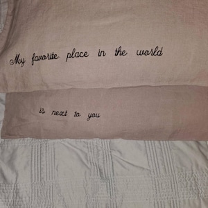 Set of 2 Personalized Linen Pillowcases, Embroidered with Your Text, Romantic Couple Gift, Anniversary, Wedding, Unique Valentines Day gift