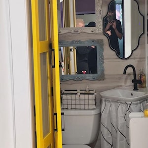 Rose Gold Tinted Asymmetrical Wall Mirror Aesthetic Pink Tinted Home Mirror