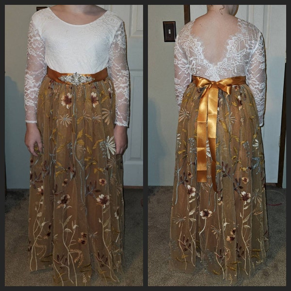 Burnt Orange Lace Tulle Prom Dress