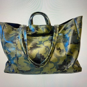 Extra Large Camo Leather Tote Bag 19x 15x 5 With Cotton - Etsy
